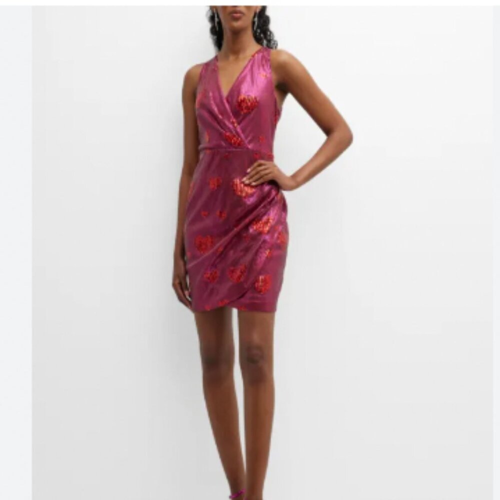 One33 Social Sequin Heart Faux-Wrap Mini dress Size 4 EUC - Picture 1 of 5